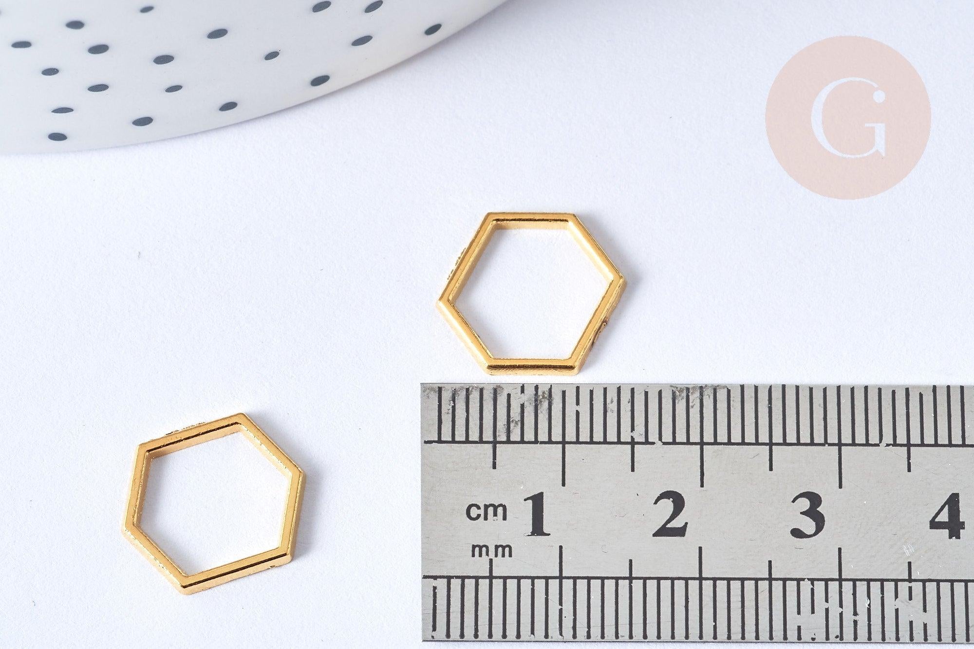 Connecteurs hexagone zamac doré 12x14mm, x10 (G7907)