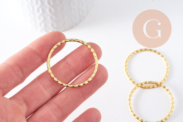 Connecteurs rond texturé zamac doré 38.5mm, x10 (G10335)