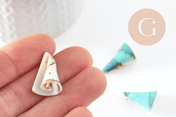 Coquillage bleu naturel spirale Conch perce 27mm, x5 (G0449)