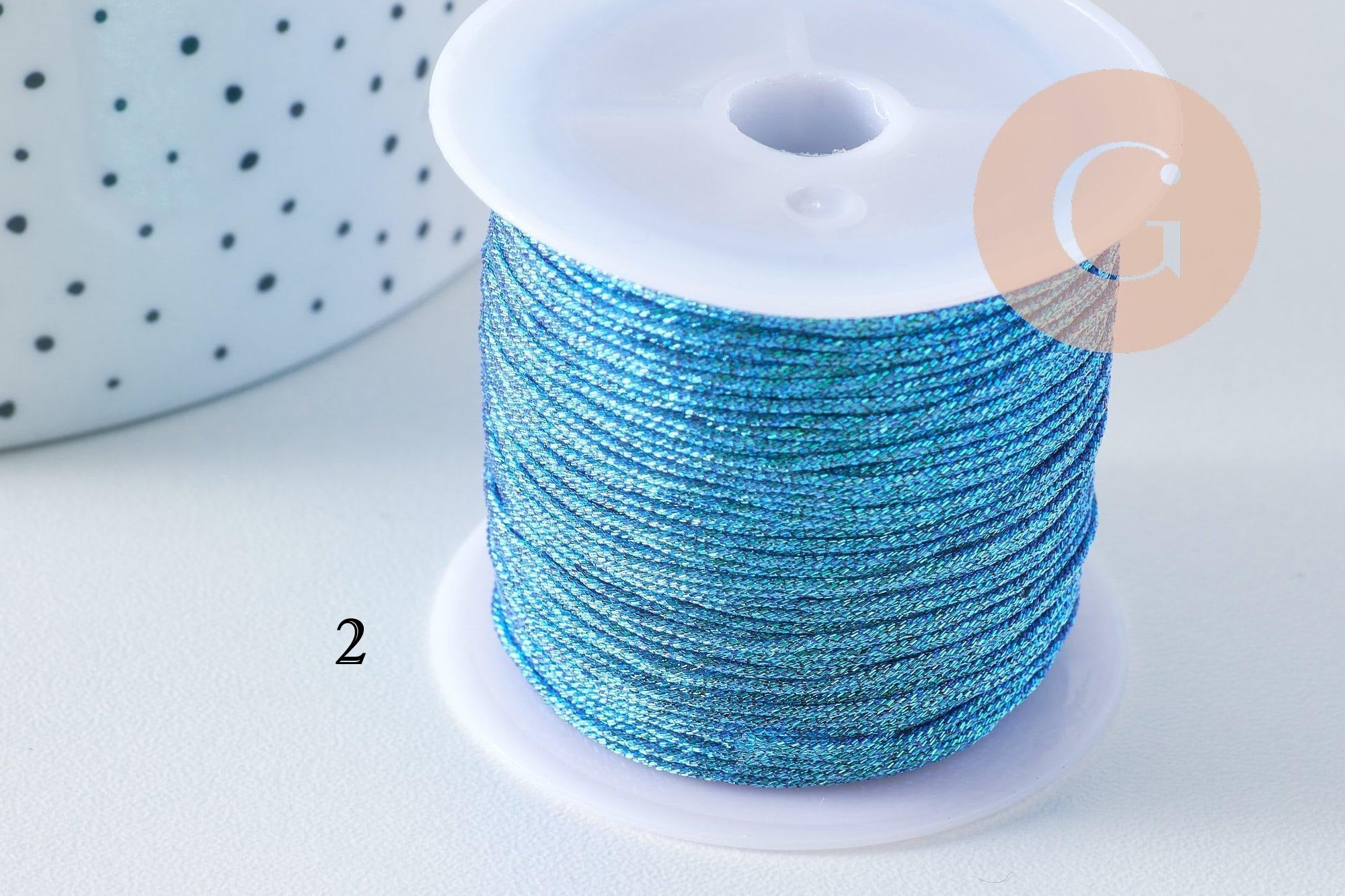 Cordón Azul Metalizado 4 tonos poliéster 0,8mm, cordón metálico para joyería, x1 metro (G10505)
