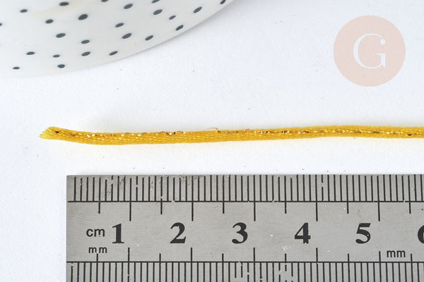 Cordon Jaune poussin fil doré métallisé en queue de nylon 1,5mm, cordon satiné création bijoux, x1 mètre G7469