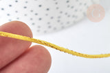 Cordon Jaune poussin fil doré métallisé en queue de nylon 1,5mm, cordon satiné création bijoux, x1 mètre G7469