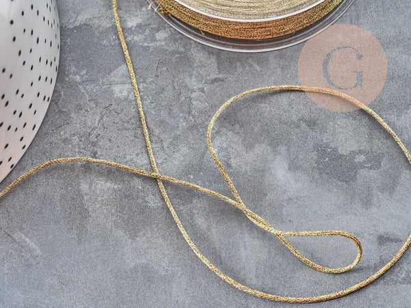 Cordon Métallique doré tressé polyester 1mm, x1 mètre (G9035)
