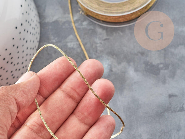 Cordon Métallique doré tressé polyester 1mm, x1 mètre (G9035)