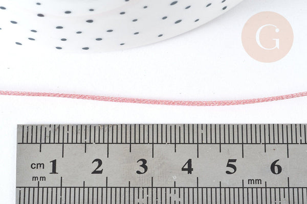 Cordon Métallisé rose clair polyester 1mm, cordon pour bijoux, x1 mètre G7474