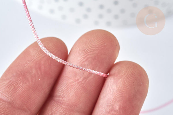 Cordon Métallisé rose clair polyester 1mm, cordon pour bijoux, x1 mètre G7474