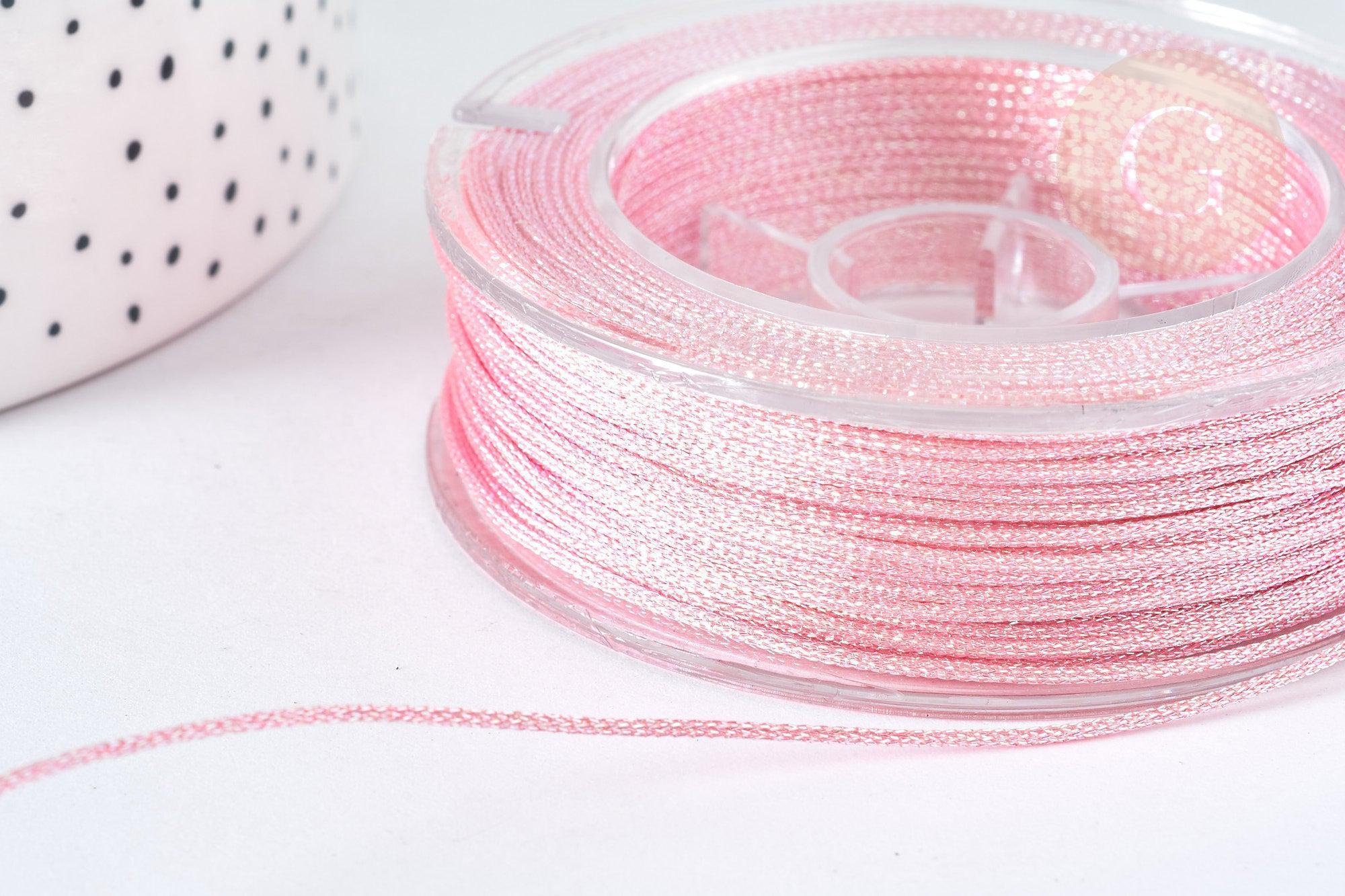 Cordon Métallisé rose clair polyester 1mm, cordon pour bijoux, x1 mètre (G7474)