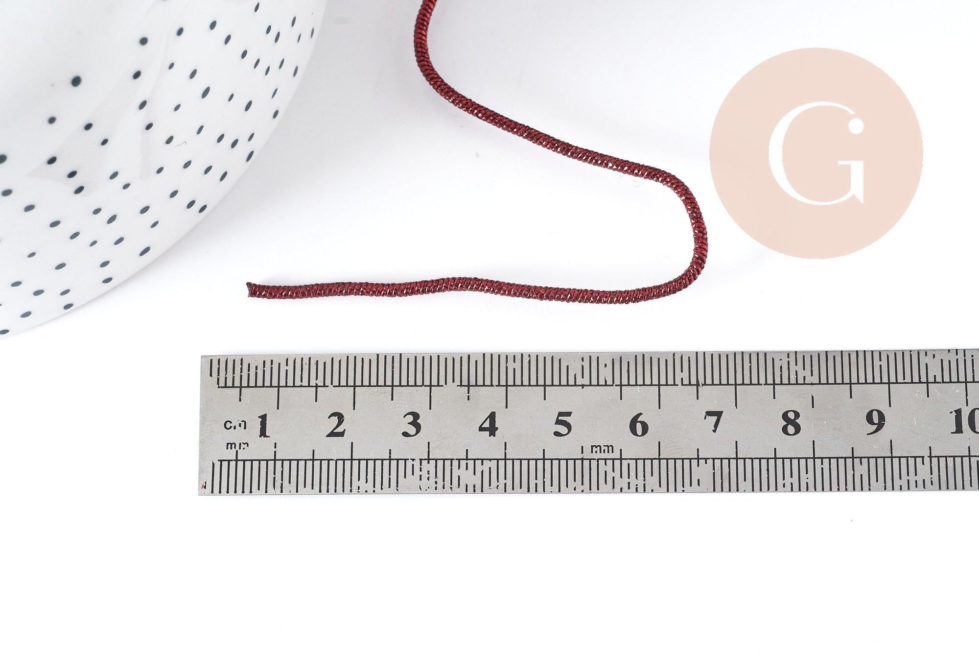 Cordon Polyester métal rigide rouge métalisé 2mm,création pour scrapbooking, x 1M G8998