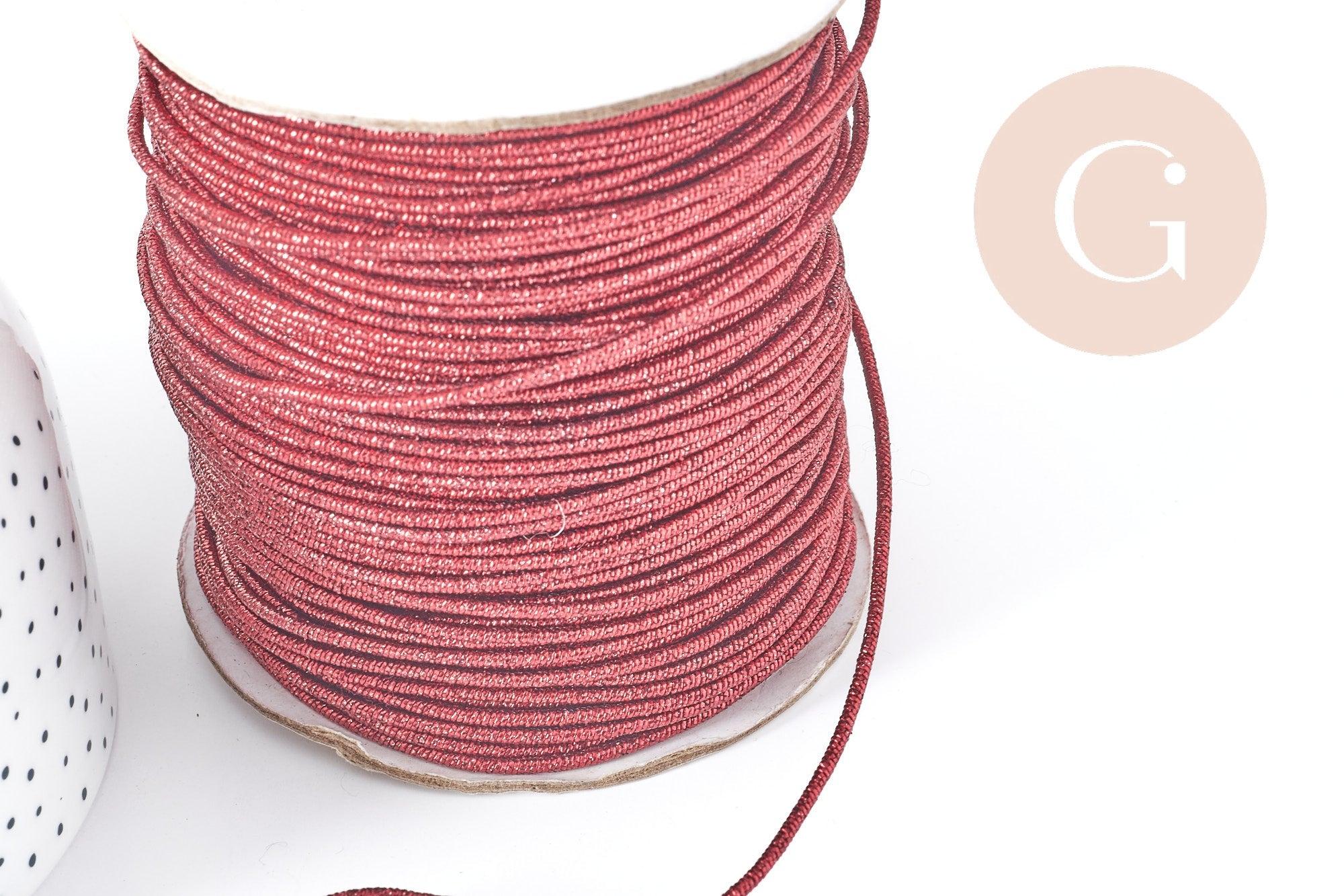 Cordon Polyester métal rigide rouge métalisé 2mm,création pour scrapbooking, x 1M G8998