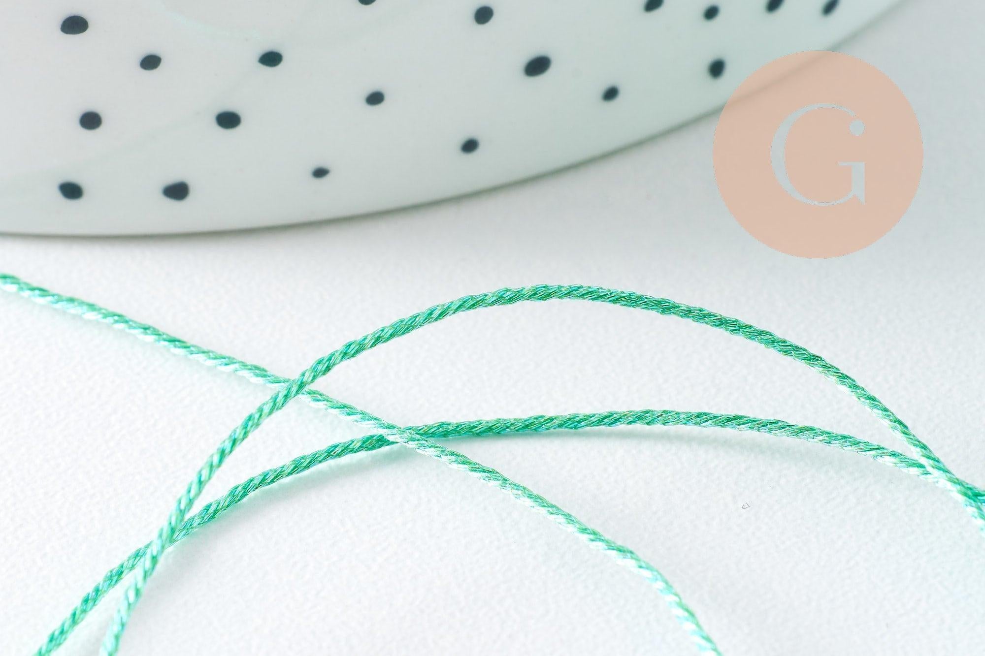 Cordon Vert Métallisé 4 nuances polyester 0.8mm, cordon métallisé pour bijoux, x1 mètre (G10504)