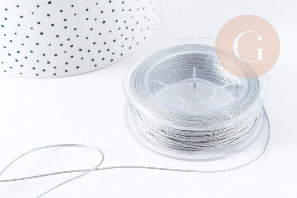 Cordon argent métallisé polyester 1mm, fil pour bijoux noeud coulissant, x1 mètre G9091