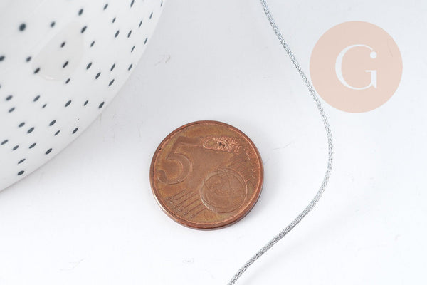 Cordon argent métallisé polyester 1mm, fil pour bijoux noeud coulissant, x1 mètre G9091