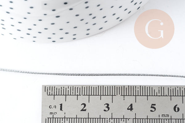 Cordon argent métallisé polyester 1mm, fil pour bijoux noeud coulissant, x1 mètre G9091