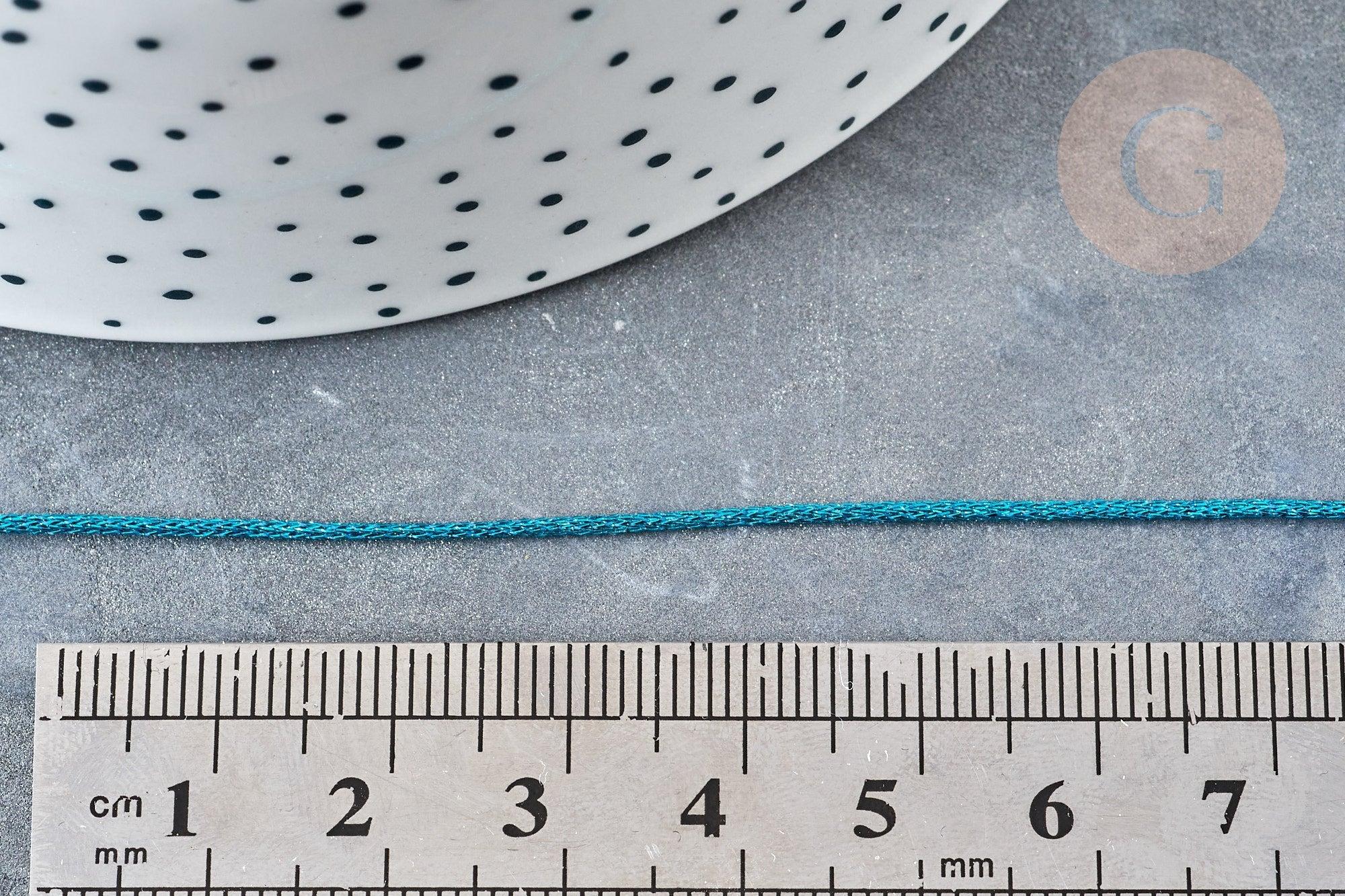 Cordon bleu turquoise Métallisé tressé polyester 1mm, cordon métallisé pour bijoux, x1 mètre (G8170)
