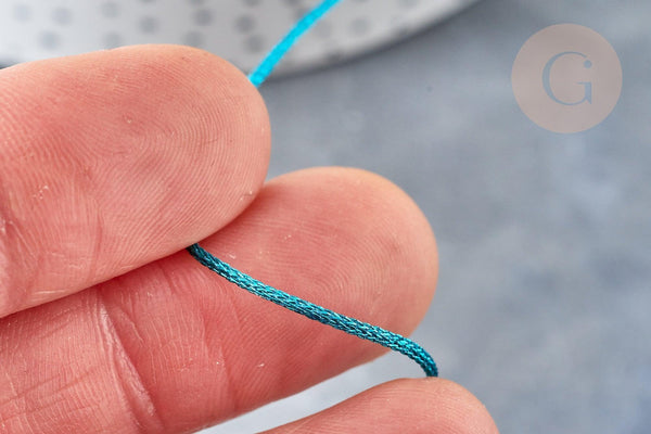 Cordon bleu turquoise Métallisé tressé polyester 1mm, cordon métallisé pour bijoux, x1 mètre G8170