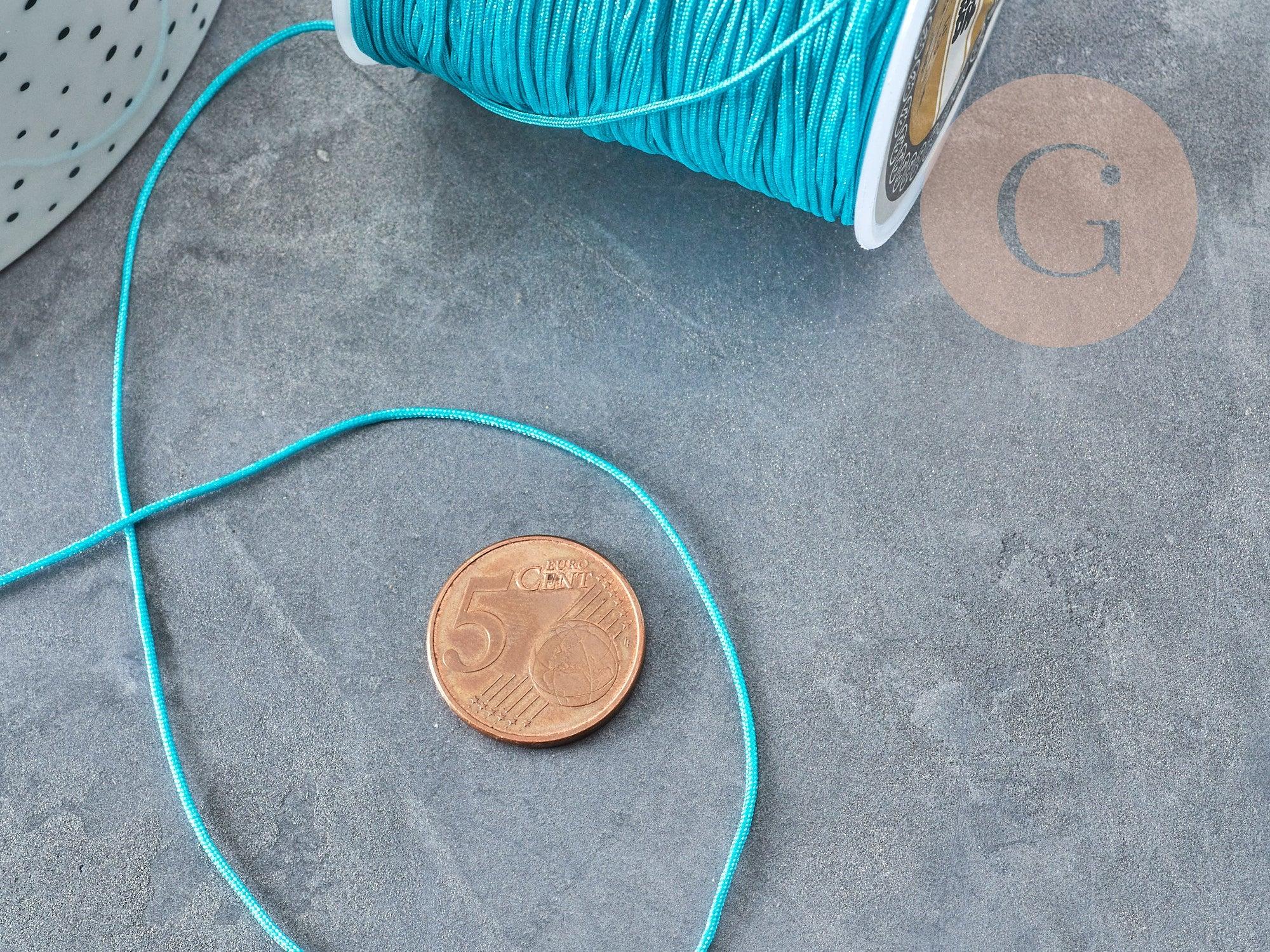Cordon bleu turquoise tressé polyester 0.8mm, x1 mètre (G3796)