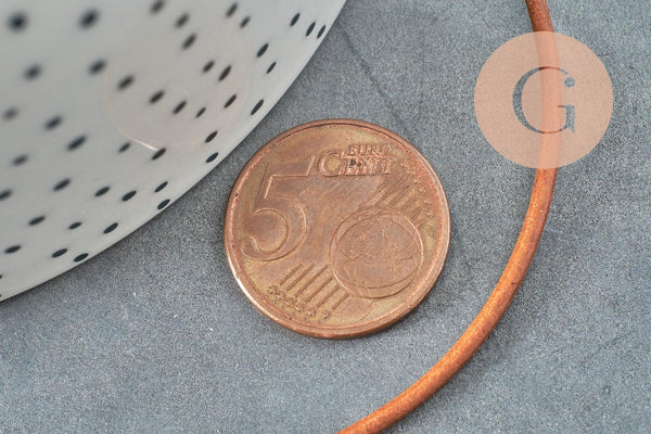 Cordon cuir naturel marron 2mm, x1 mètre (G0930)