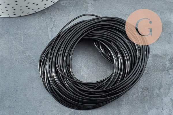 Cordon cuir naturel rouge blanc vert noir 1.5mm/2mm, x1 mètre G9802