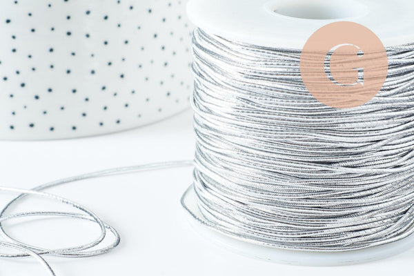 Cordon élastique argenté 1mm, cordon pour bijoux x1 mètre (G9884)