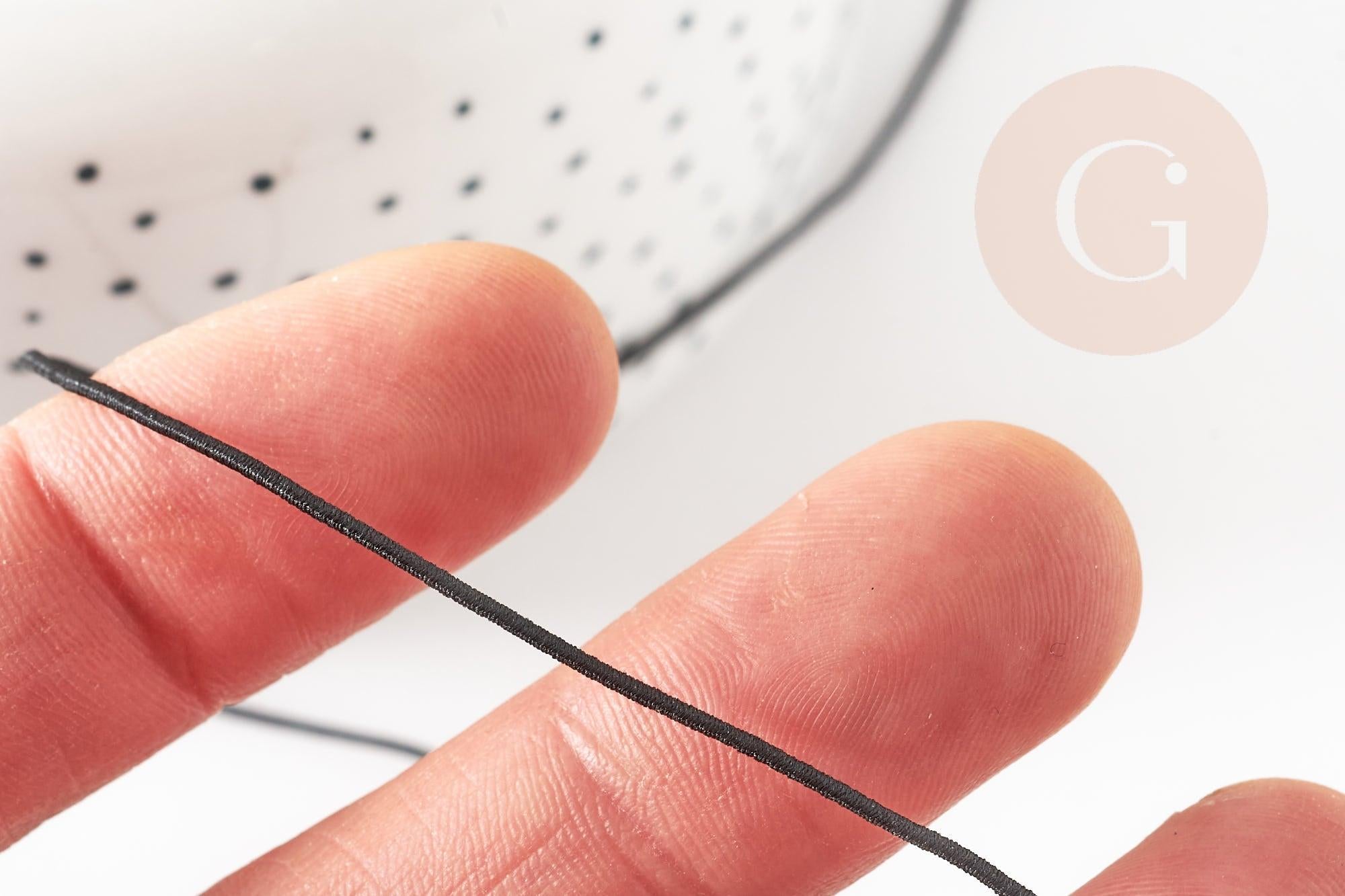 Cordon élastique nylon noir 0.6mm, fil élastique pour création bijoux, x 5mètres G9598
