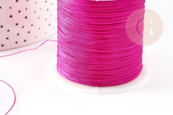 Cordon fil de jade rose fuchsia polyester 0.5mm, cordon pour création de bijoux x1 mètre G9338