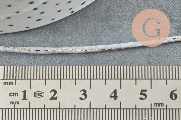 Cordon gris clair or, fabrication bijoux bijoux,ruban mariage,scrapbooking, largeur 1.5mm, x1 mètre G5081