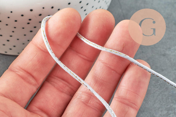 Cordon gris clair or, fabrication bijoux bijoux,ruban mariage,scrapbooking, largeur 1.5mm, x1 mètre G5081