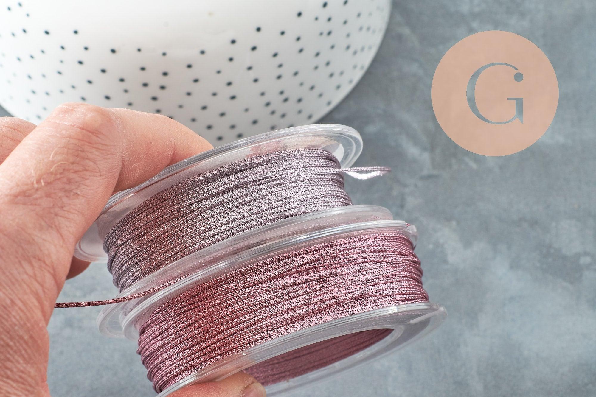 Cordon lilas clair métalisé tressé polyester 1mm, x1 mètre (G8174)