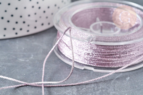 Cordon lilas clair métalisé tressé polyester 1mm, x1 mètre (G8174)