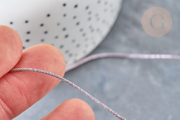 Cordon lilas clair métalisé tressé polyester 1mm, x1 mètre (G8174)