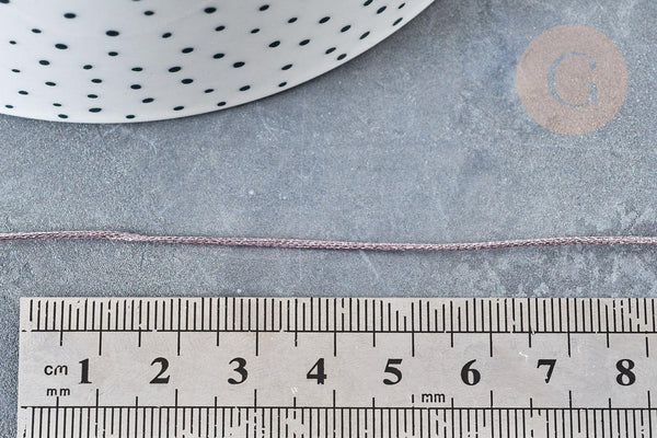Cordon lilas clair métalisé tressé polyester 1mm, x1 mètre (G8174)