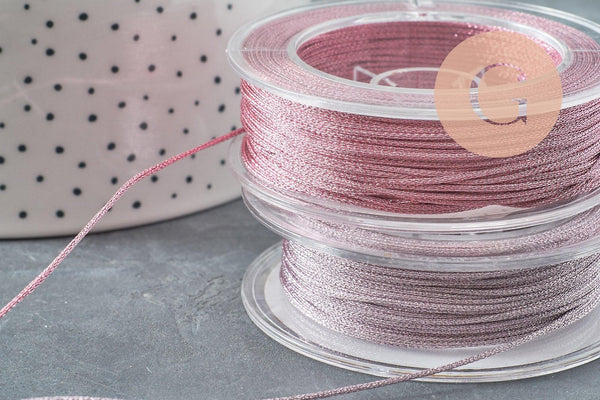 Cordon lilas clair métalisé tressé polyester 1mm, x1 mètre (G8174)