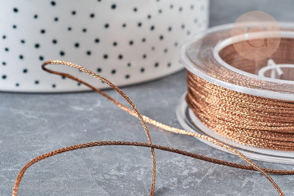 Cordon marron Métallisé tressé polyester 1mm, cordon métallisé pour bijoux , x1 mètre G8173