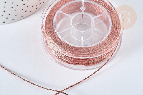 Cordon métallisé tressé vieux rose polyester, x1 mètre (G7473)