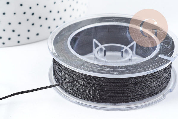 Cordon noir métallisé polyester 1mm, x1 mètre (G9096)