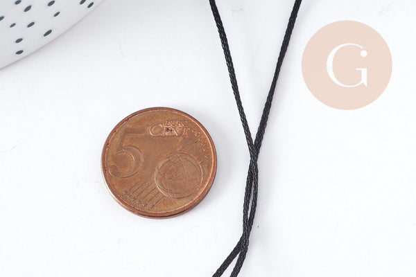 Cordon noir métallisé polyester 1mm, x1 mètre (G9096)