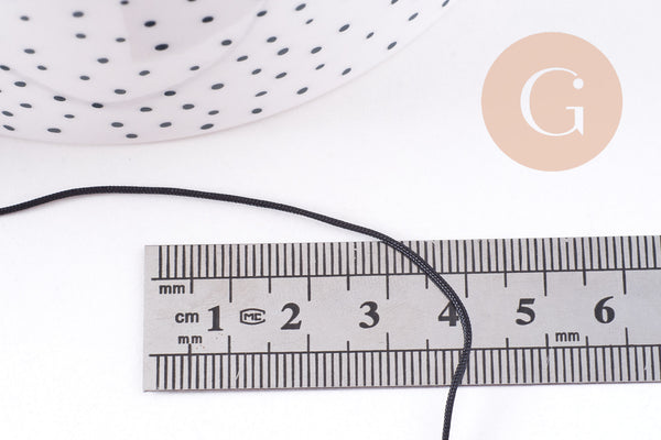 Cordon noir tressé polyester 0.8mm, x1 mètre (G10672)