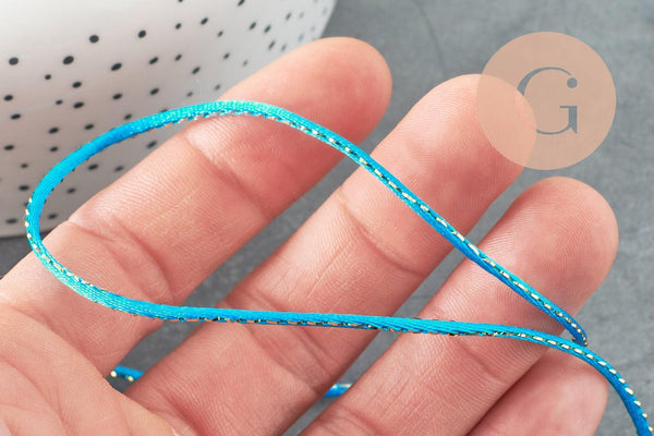 Cordon nylon bleu turquoise or 1.5mm, x1 mètre (G3763)