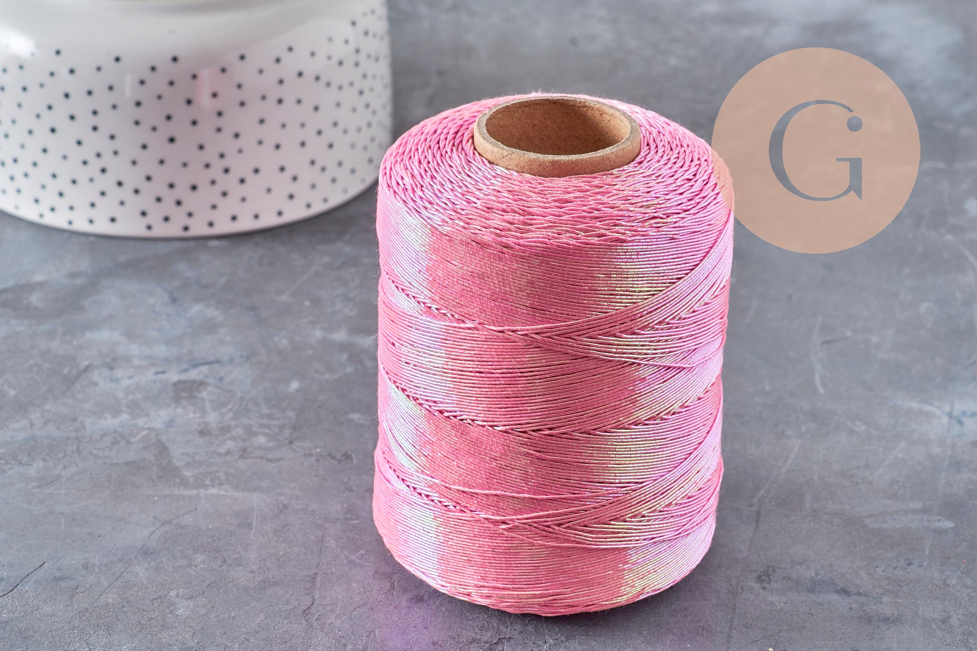 Cordon or argent rose blanc irisé polyester 1mm, x5 mètres (G10954)