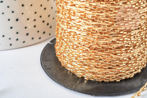 Cordon perles dorées nylon 1,5~3mm, création bijoux, fil Couture broderie, X1 Mètre G7476