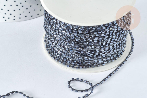 Cordon perles noires irisées nylon 1.5~3mm, x 1 Mètre (G7475)