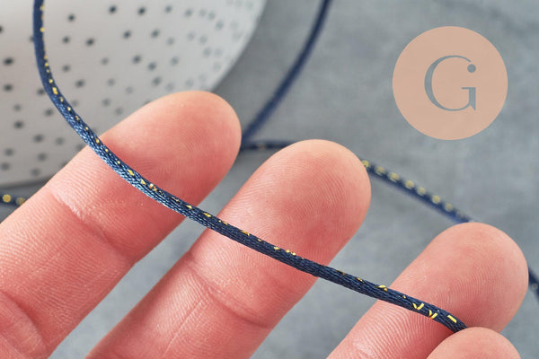 Cordon queue de rat bleu marine or 1.5mm, x1 mètre (G2118)