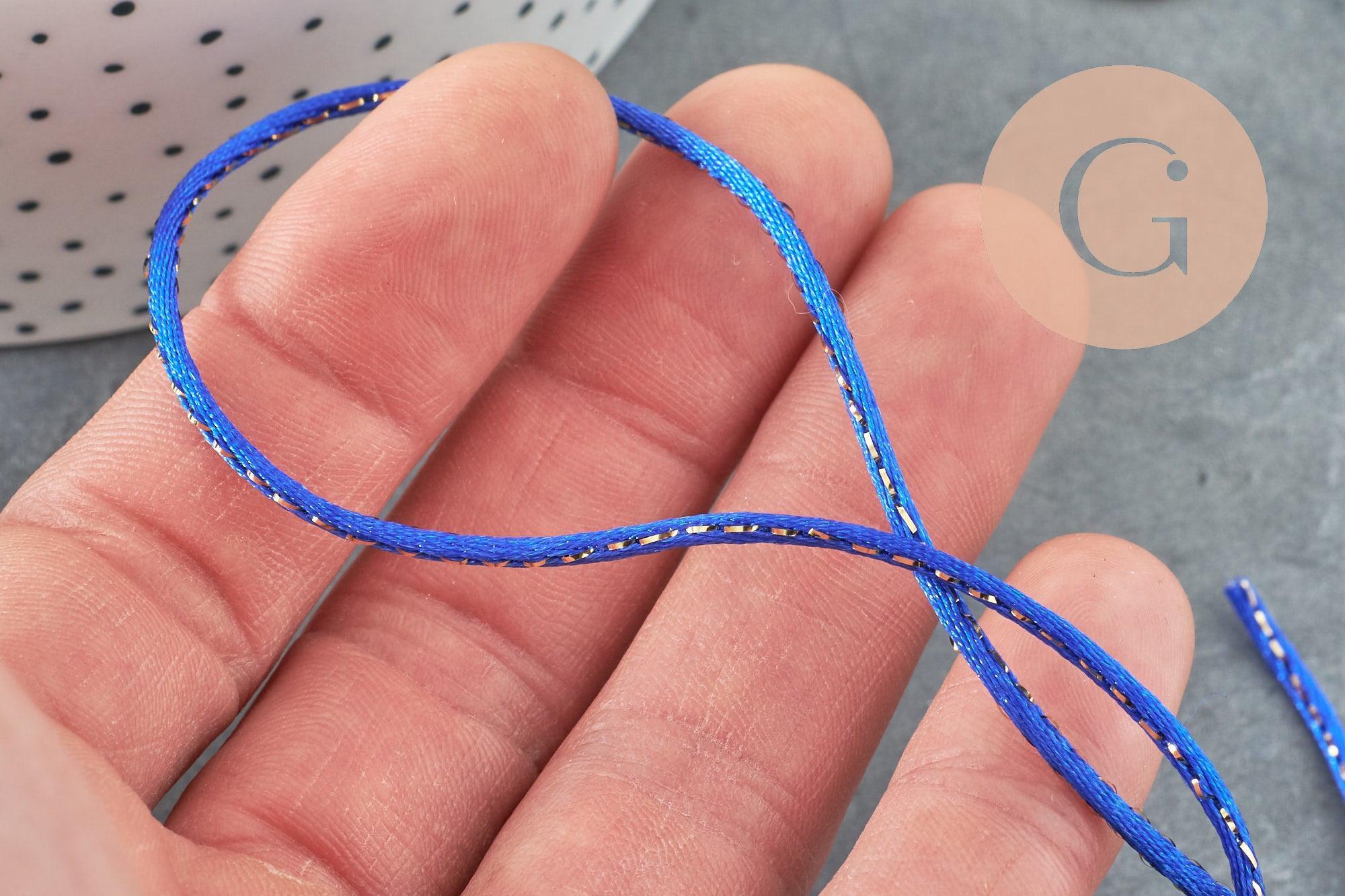 Cordon queue de rat nylon bleu roi or 1.5mm, x1 mètre (G3260)