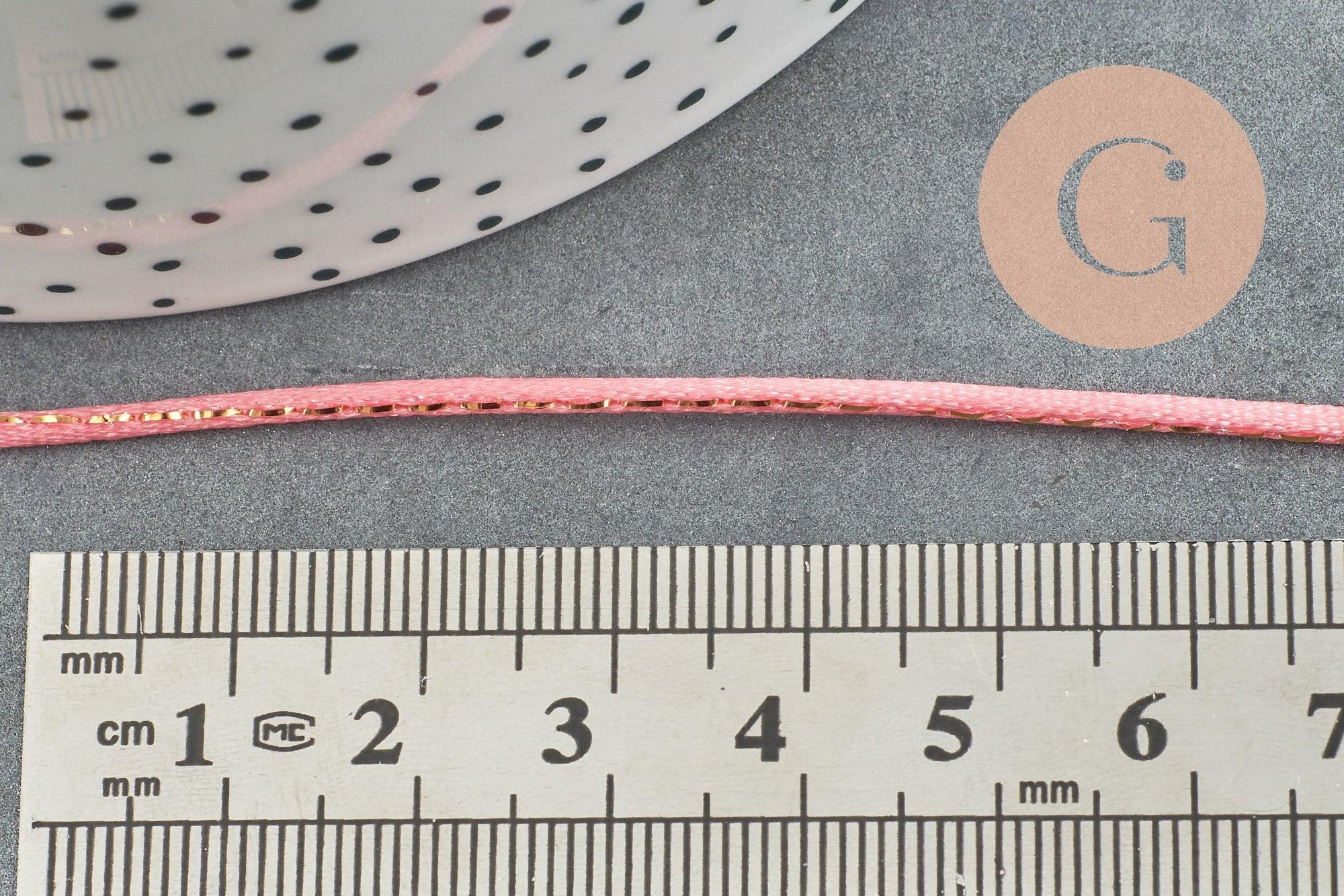 Cordon queue de rat nylon satiné rose et or 1.5mm, x1 mètre (G3762)