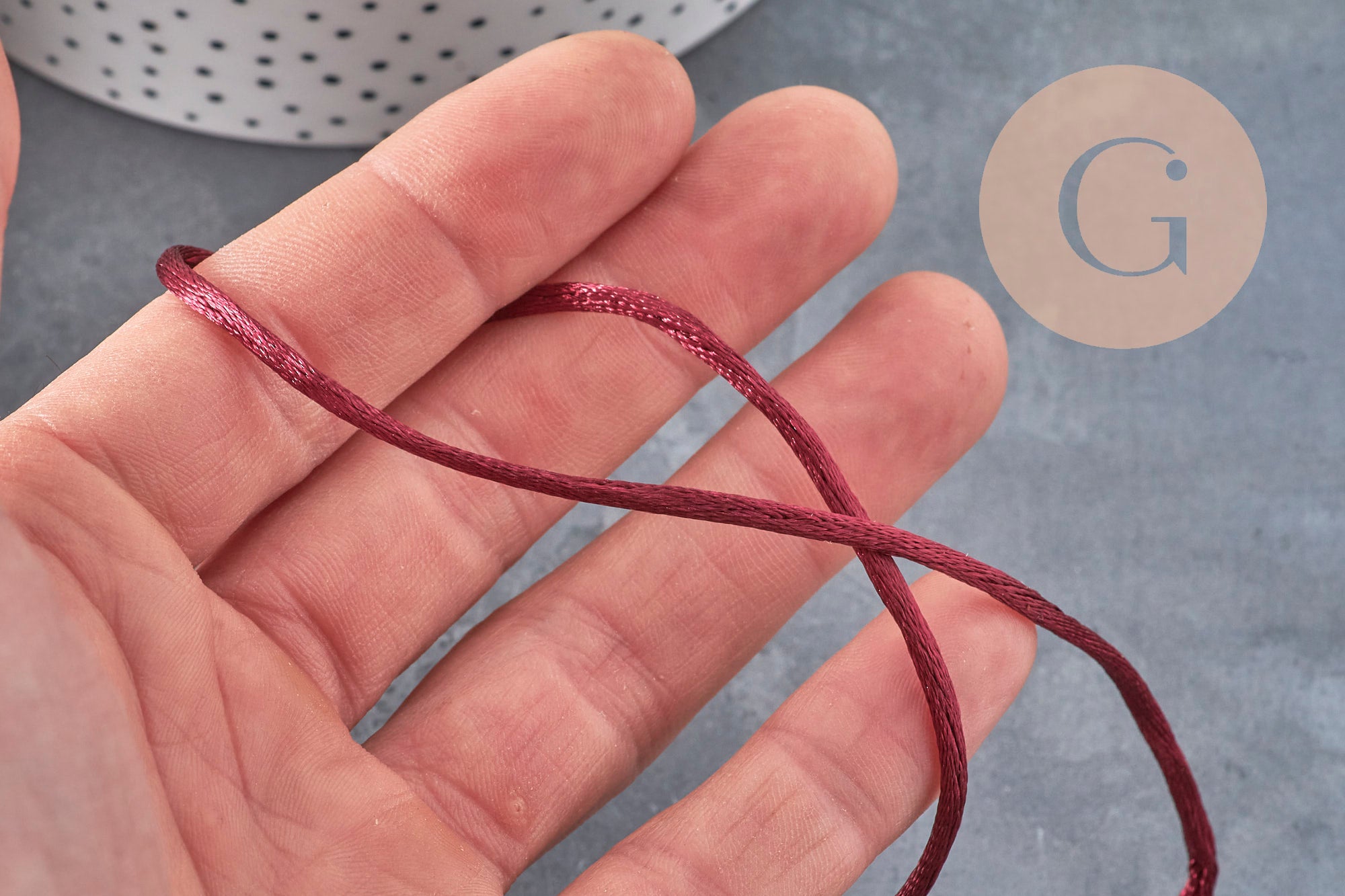 Rattail polyester cord burgundy 2mm, x5 meters (G11224)