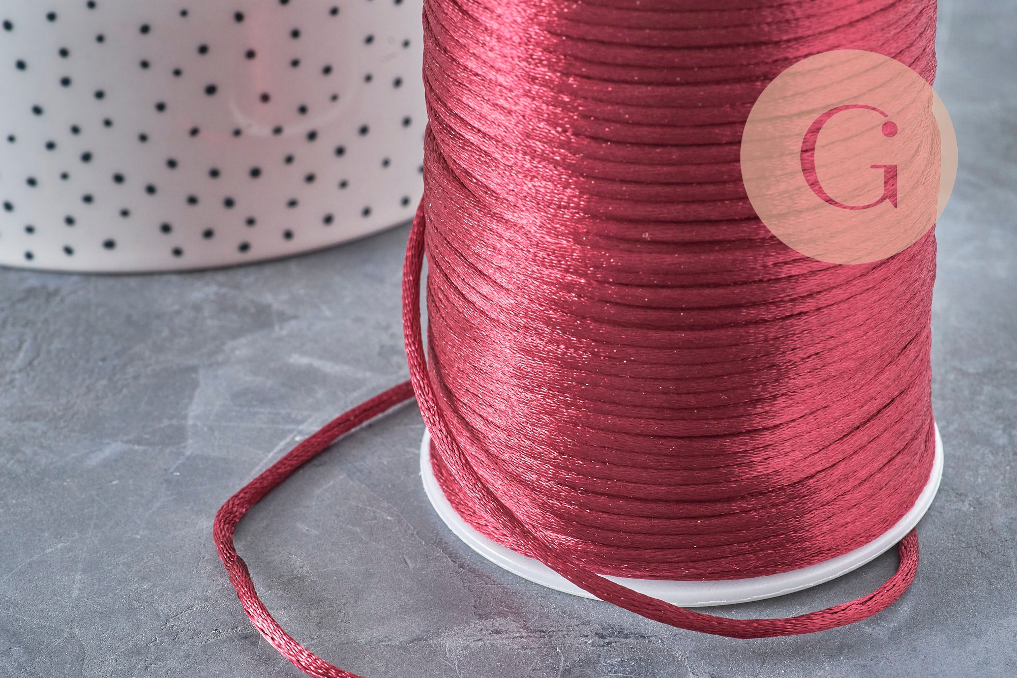 Rattail polyester cord burgundy 2mm, x5 meters (G11224)