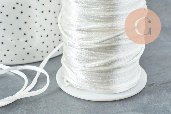 Cordon queue de rat satin blanc 2mm, x1 ou x5 ou x10 mètres (G1105)