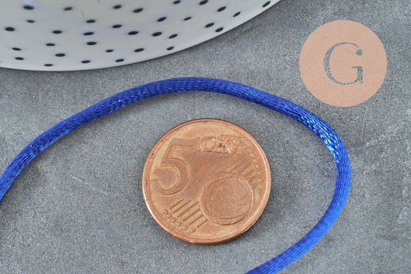 Cordon queue de rat satin bleu roi,cordon brillant, cordon satiné, cordon Bijou, lacet bleu,2mm, x 5mètres G1094