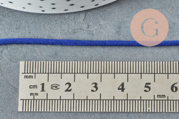 Cordon queue de rat satin bleu roi,cordon brillant, cordon satiné, cordon Bijou, lacet bleu,2mm, x 5mètres G1094