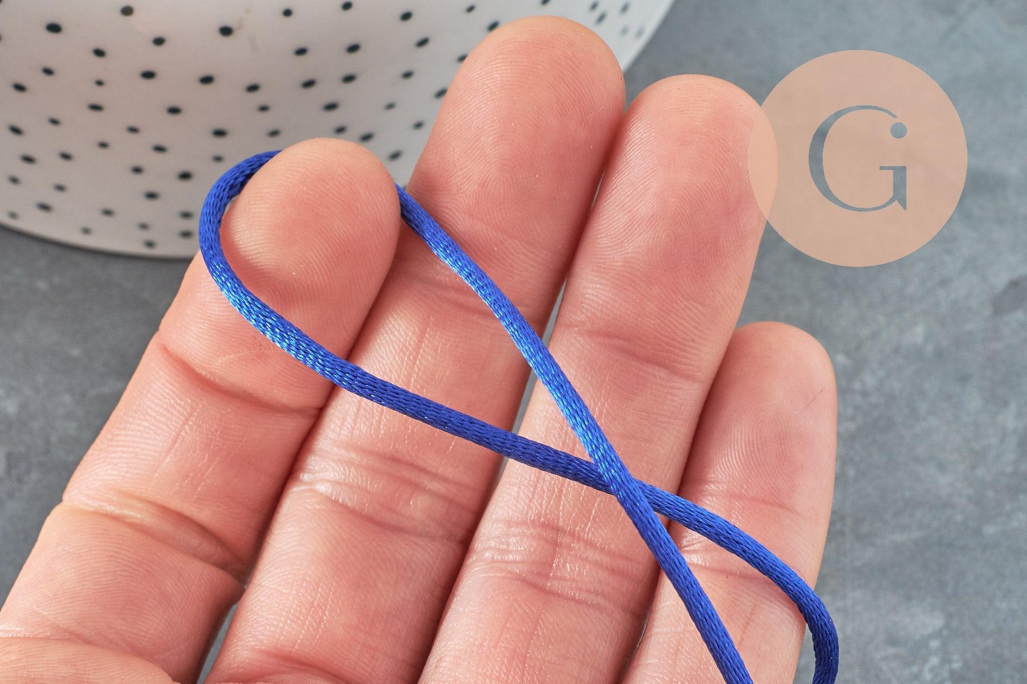 Cordon queue de rat satin bleu roi,cordon brillant, cordon satiné, cordon Bijou, lacet bleu,2mm, x 5mètres G1094